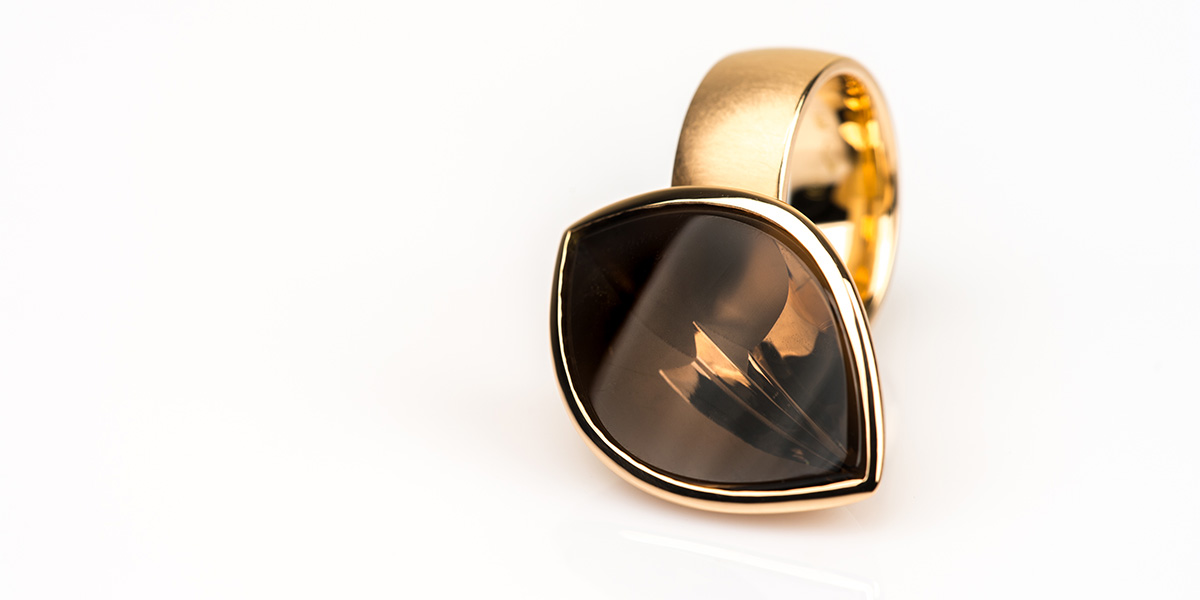 Ring Hidden Secret II: 18k brons rosé goud en rookkwarts edelsteen
